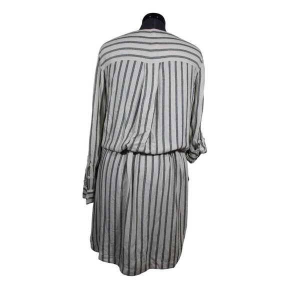 Lou & Grey LOFT women's striped drop waist roll tab utility shirt dress M - Picture 3 of 8